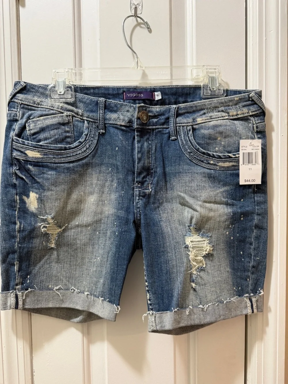 NWT Vigoss Blue Distressed Rolled-Hem Jean Shorts